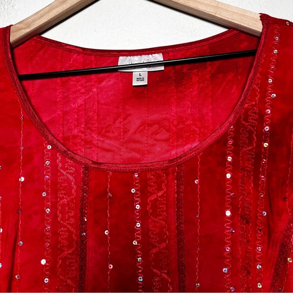 VTG 90s Women Whymsigoth Top Large Red Corset Sequin Fairy Grunge Western - Picture 4 of 8